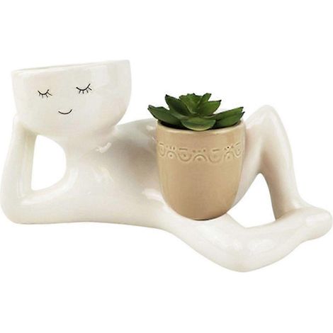 Plantes succulentes artificielles, petites plantes artificielles avec pots blancs en forme de silhouette humaine