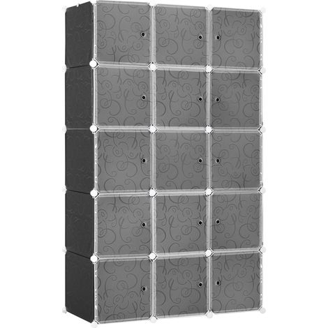 Dressing modulable avec 2 grands cubes et 9 petits, cadre métal et plastique, noir, 111 x 47 x 183 cm (1/5)