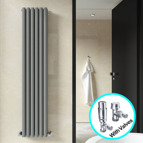 ELEGANT Central Heating Radiator 1800 x 354mm Vertical Anthracite Double Panel Oval Column Rad + Chrome Thermostatic Radiator Valves (1/5)