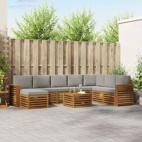 Ecksofa Set 9 pcs Natürlich und Hellgrau Massivholz Akazie (1/5)