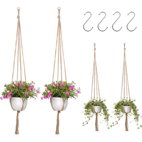 4Pcs Paquets Suspension Plante Macramé,Panier Suspendu en Macramé avec 4 Crochets en S,pour Intérieur, Extérieur, Jardin, Balcon, Patio, Fenêtre