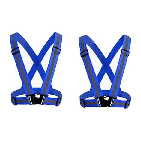 Pack de 2 (Bleu)Gilet de sécurité réfléchissant pour adultes / enfants, veste de gilet de travail réglable haute visibilité, équipement de sport haute visibilité pour le jogging