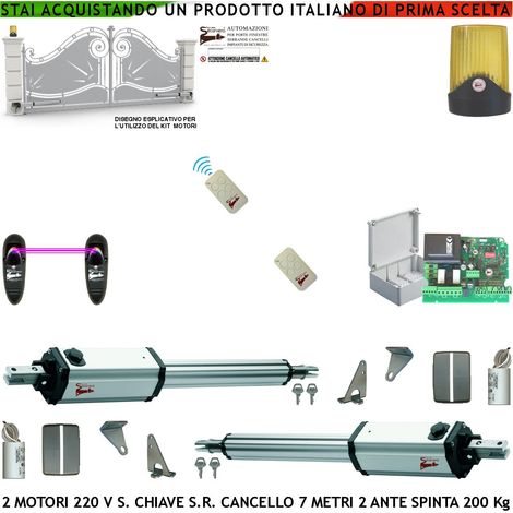 Cancello da 7 Metri 2 Ante da 3,5 Metri Kit Ricambio Automatismo Elettrico 2 Motori Elettromeccanici 220 V Stelo Retrattile Autobloccante Corsa 600 mm Spinta 250 Kg Centrale di Comando Con Radio (1/4)
