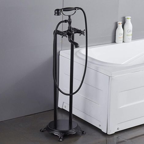 Robinet de baignoire autoportant vintage, robinet de baignoire sur pied, ensemble de robinetterie de baignoire sur pied, robinet de baignoire autoportant, robinet mitigeur à double bouton avec robinet (1/5)