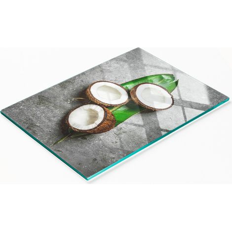 Tagliere da cucina in vetro temperato con grafica decorativa, mezza noce di cocco, 80x52 cm (1/5)