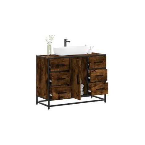 Armoire lavabo de salle de bain chêne fumé bois d'ingénierie (1/5)
