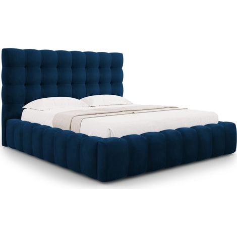 Lit coffre avec tête de lit 200x200cm en velours bleu roi (1/5)