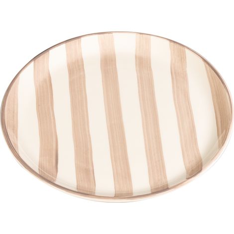 Zafferano Piatti Piani Collezione Lido Righe in Ceramica Artigianale Decorata a Mano Colore Sabbia Set da 2 Pezzi Made in Italy