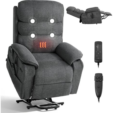 VEVOR Poltrona Reclinabile Elettrica con Funzione di Sollevamento Assistito, Poltrona con Punti Massaggianti Elettrica, Rivestimento in Ciniglia Telecomando, Carico max 159 kg, Colore Grigio Scuro
