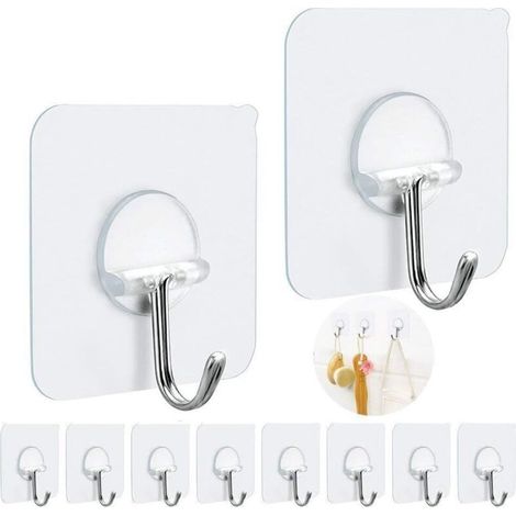Crochets adhésifs Crochets adhésifs très résistants pour accrocher des cintres muraux sans clous 15 lb (Max) Rotation à 180 degrés sans couture sur les crochets muraux Salle de bain Cuisine Bureau Ext (1/5)