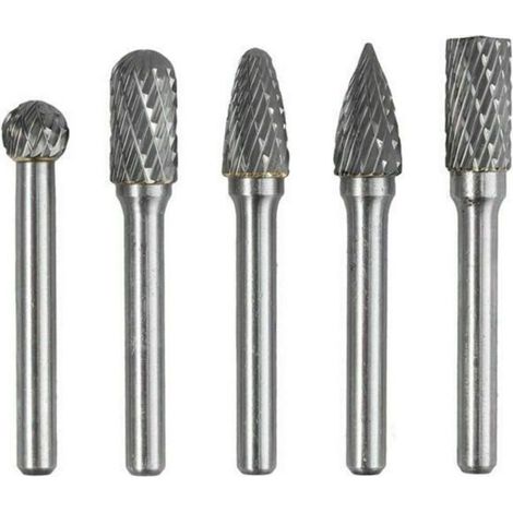 5-teiliges Set aus 6-mm-Schaft- und 10-mm-Kopf-Doppelschneidfräsern aus Wolframkarbid für Holzbearbeitung, Gravur, Druckluftschleifen und Schnitzarbeiten