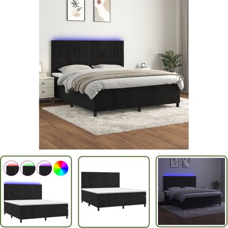 The Living Store Sommier à lattes de lit matelas et LED Noir 160x200 cm Velours - Lit Plateforme - Lit Design - Lit Capitonné - Lit Velours - Lit Avec Éclairage Led (1/5)