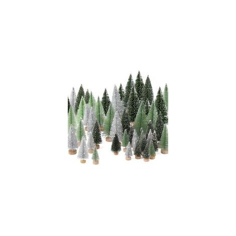 Lot de 30 mini sapins de Noël artificiels avec base en bois pour décoration de Noël, fête, maison, table