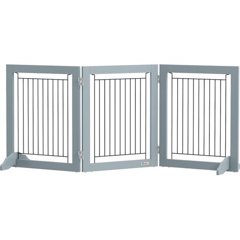 PawHut Foldable Wooden Pet Gate w/ 3 Panels 2 Support Feet for Small Dogs (1/5)