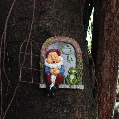 Estatua de gnomo de jardín de resina Decoración colgante con gnomo y rana durmiendo Dimensiones 12 x 5 x 16,5 cm, para uso exterior (1/5)
