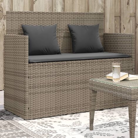 vidaXL Garden Bench with Cushions Grey Poly Rattan (1/5)