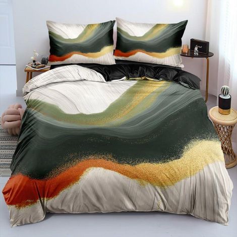 Bettwäsche-Set 155x220cm mit 2 Kissenbezügen 80x80cm, Marmor-Muster, Mikrofaser, Reißverschluss