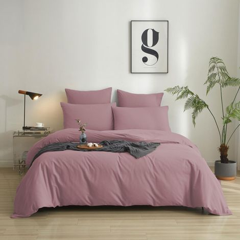 Parure de lit en coton 200 x 220 cm - Été esthétique - Rose clair - Housse de couette 100 % coton lavé doux - Avec fermeture éclair et 1 taie d'oreiller de 80 x 80 cm (1/5)