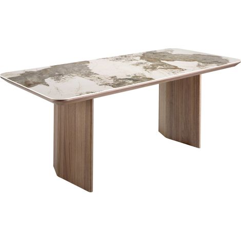 Table à manger design marbre blanc et noyer Angel Cerda - Marbre blanc porcelaine veiné et noyer naturel (1/5)