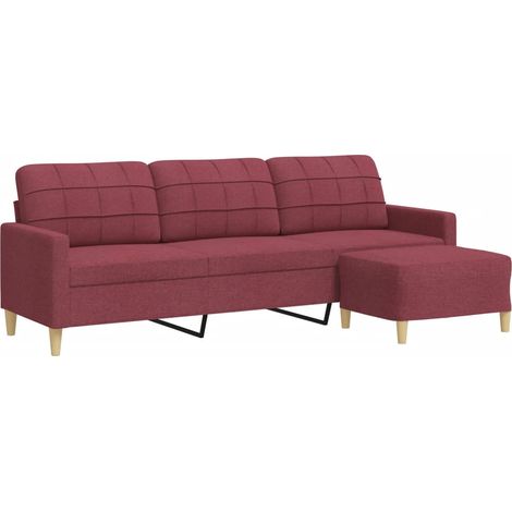 Canapé  Sofa à 3 places avec repose-pieds Rouge bordeaux 210 cm Tissu