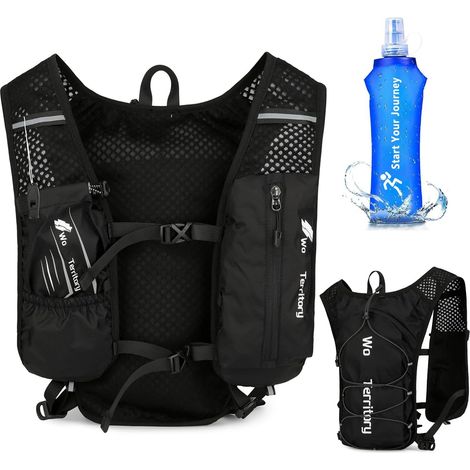 Gilet de course pour femme et homme, Gilet avec sangle de poitrine réglable, Sac à dos hydratation avec bouteille d'eau de 500 ml, Gilet ultra-léger réfléchissant, Pack hydratation léger pour marathon (1/5)