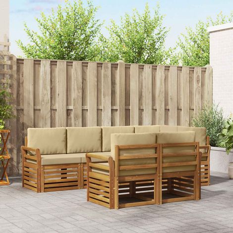 vidaXL Ecksofa Set mit Kissen 7 pcs Natur und Beige Massivholz Akazie (1/5)