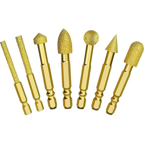 Forets en carbure – Outil de meulage 7 pièces tige hexagonale électrique, jeu fraises rotatives, forets métal, pour ponçage, routage, polissage, idéal le bois, - (1/5)