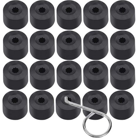 Universelle 17-mm-Radmutternabdeckungen – 20er-Packung aus schwarzem Kunststoff, inklusive Demontageschlüssel