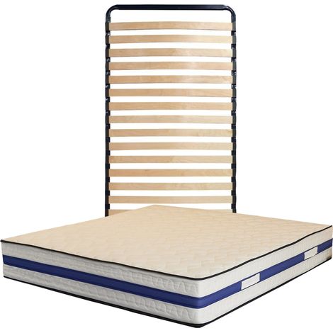 Conjunto de colchón y somier 120x190 - 29 cm - Patas Incluidas - Cara Invierno Lana - Cara Verano Lino - Apoyo Firme - Confort - Uso Diario - Lattex Blue - SOMIER + LATEX BLUE