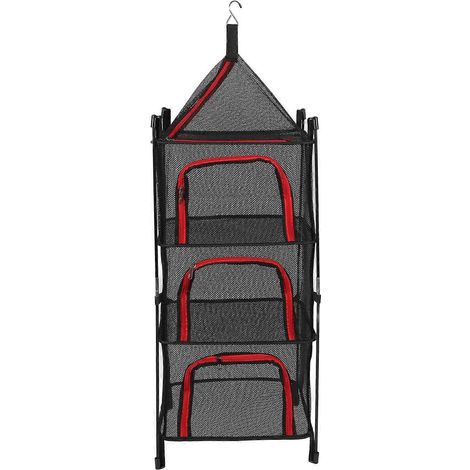 Filet de séchage à linge pliable à quatre couches, multifonctionnel et épais, adapté au séchage des vêtements et du poisson, rouge. (1/5)
