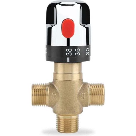 Mitigeur Thermostatique, Vanne de Contrôle de la Température de L'eau en Laiton Massif G1/2, Mitigeur Thermostatique à Trois Voies, pour une Utilisation dans la Salle de Bain, les Toilettes, l (1/4)