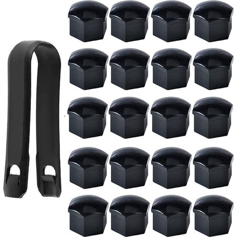 Lot de 20 Capuchons d'écrou de Roue 17mm, Cache-écrous de Boulon de Roue, Cache-écrous de Pneu Hexagonaux avec Ensemble d'outils de Démontage pour Voitures, Noir (1/5)