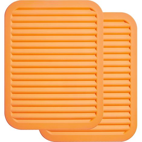 Lot de 2 dessous de plat en silicone pour casseroles et poêles chaudes, en silicone véritable résistant à la chaleur, dessous de plat multifonctionnel et durable avec repose-cuillère (Orange) (1/5)