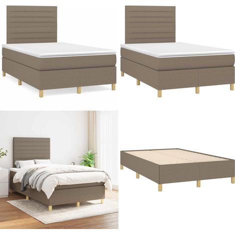 Sommier à lattes de lit avec matelas taupe 120x190 cm tissu - Lit Double - Lit Tapissier - Literie - Chambre À Coucher - Matelas À Ressorts Ensachés - Home & Living (1/5)
