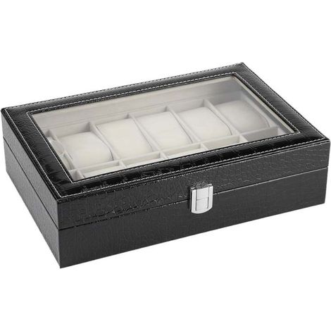 Boîte de présentation pour montres Fdit, boîte de rangement pour montres, 12 compartiments souples pour montres et bijoux, étui de rangement et d'exposition. (1/5)