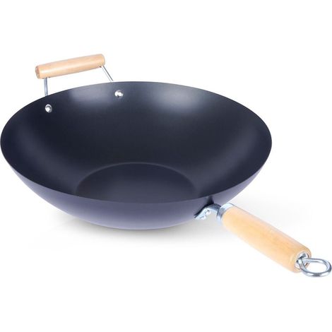 Wok Anti-adhésif avec Manches en Bois - Diam. 34.5cm