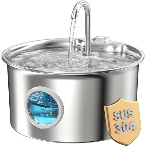 Fontaine a Eau Chat INOX: Fontaine à Eau pour Chat Acier Inoxydable Automatique avec Fenêtre de Niveau d'eau - 2,6L Silencieuse Distributeur d'eau Électrique avec Robinet pour Petits Chiens (1/5)