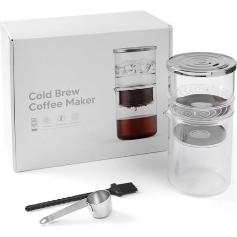 Cafetière Froid Café Glace Infuseur Filtre Carafe Verre Pichet Verseuse Filtre Kit Complet avec Louche et Brosse pour Entretien Couvercle Inox (1/5)