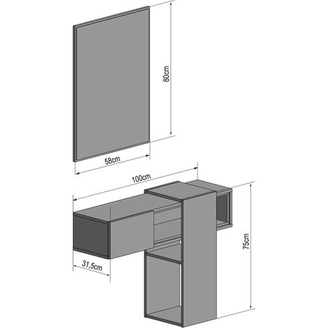 Mobile Danzica Mobiletto da Ingresso Mensola Sospesa con Specchio E Ripiani Scorrevole Arredo Arredamento Sala 100 x 31.5 x 75 cm Colore Grigio Scuro E Grigio Chiaro - Colore: Grigio scuro e Grigio ch