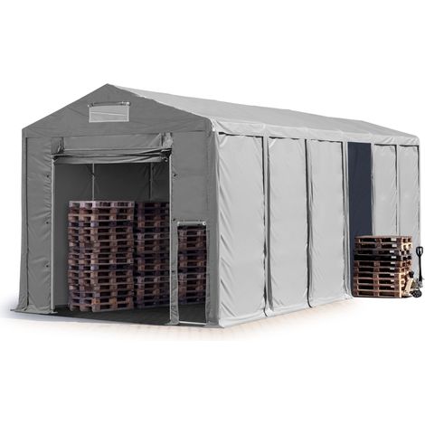 TOOLPORT Tendone deposito 6x12m Tendone Industriale con altezza laterale 4m telone in PVC 850 N grigio 100% impermeabile con apertura a fisarmonica