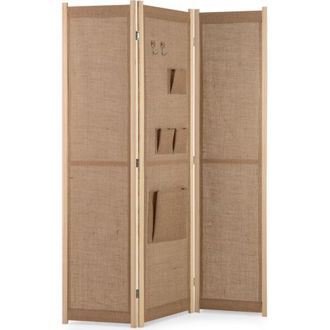 Paravento pieghevole a 4 ante 170 x 121 x 2 cm con contenitore e cerniere girevoli stile moderno lino sintetico beige 200017004