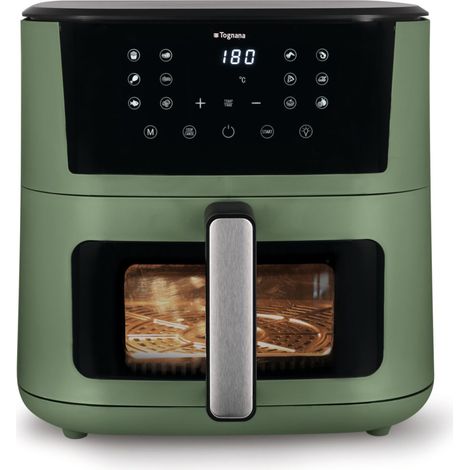 Tognana Iridea Heißluftfritteuse 10L Salbeigrün, Doppelte Widerstandsheizung, Digitaldisplay, 12 Programme, Timer 60 Min, 80-200°C, 2200W