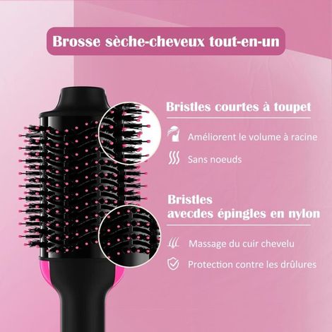 Brosse soufflante 4 en 1 – Brosse chauffante rotative à air chaud – Technologie ionique céramique – Pour tous types de cheveux
