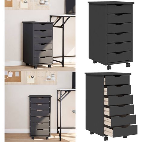 Armoire roulante avec tiroirs MOSS gris bois de pin solide - Meuble Roulant - Commode - Classement - Rangement - Tiroir - Home & Living