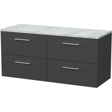 Pershall Contemporary Wall Hung 4 Drawer Vanity Unit with Laminate Worktop, 1200mm, Dark Grey