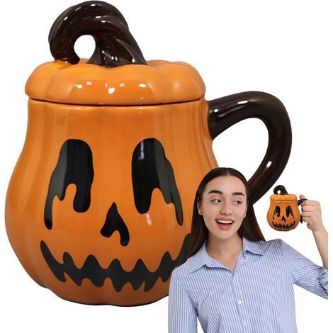 Halloween Becher Keramiktasse 350 ml mit Deckel Grusel-Design für Kaffee (1/5)