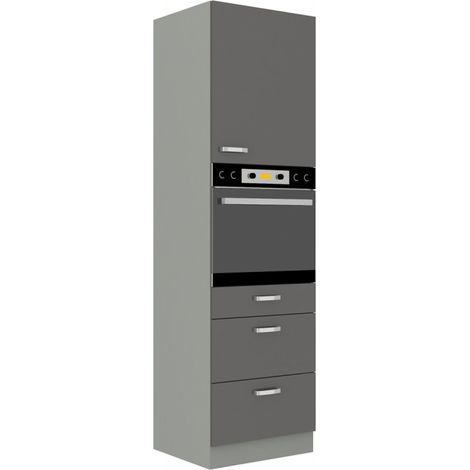 Küchen Hochschrank 60 Bianca Grau Hochglanz + Grau Küchenzeile Küchenblock Grey (1/5)