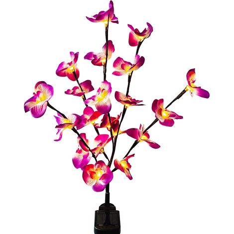 Lampe solaire d'extérieur à piquer, LED, avec 20 fleurs d'orchidées papillon, étanche IP65, pour terrasse, allée, cour, jardin et pelouse. (1/5)