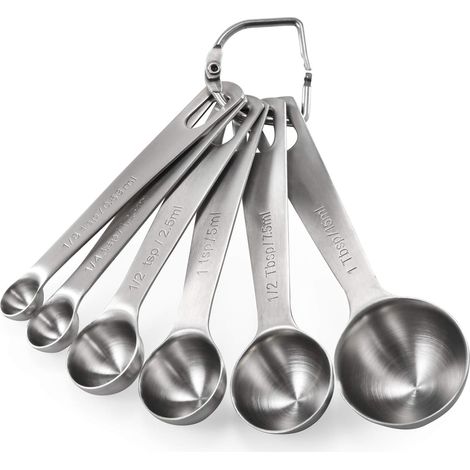 Measuring Spoons Set of 6: Kitchen Measuring Spoons Set, 18/8 Stainless Steel (1/8 tsp, 1/4 tsp, 1/2 tsp, 1 tsp, 1/2 tbsp and 1 tbsp) for Dry Ingredients and Liquid Dry Ingredients. (1/5)