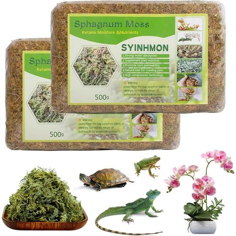 Mousse de Sphaigne pour Plantes, 2 x 500g Sphaigne pour Plantes, Tourbe Organique Riche en Nutriments, Mousse Terrarium pour Reptiles, Mousses et Décorations (1/5)